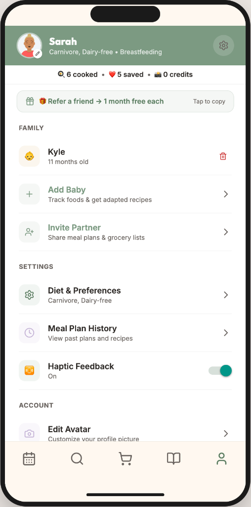 Invite partner to share meal plans