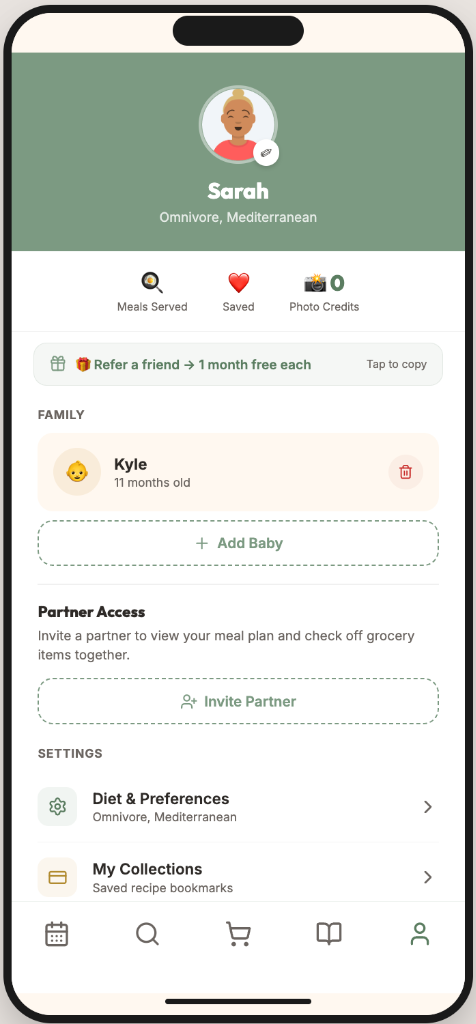 NourishNest partner sharing and family features